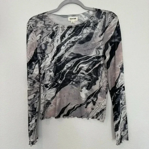 Open Edit Long Sleeve Top Gray Size Medium - Picture 4 of 5